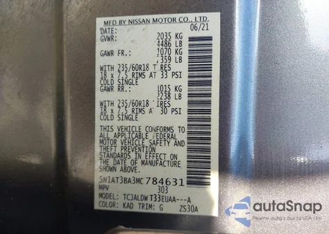 2021 Nissan Rogue Sv Fwd z USA, uszkodzony, nr VIN 5N1AT3BA3MC784631